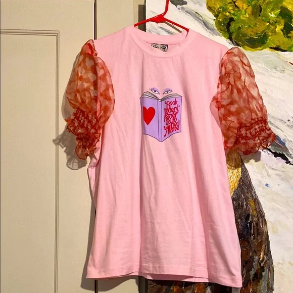 Lazy Oaf x Laura Callaghan Book Lovers Puffy Sleeve Shirt - Picture 1 of 9